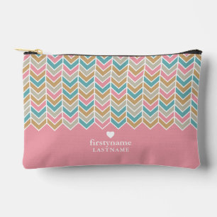 Modern Herringbone Pattern - Pink Blue Gold Accessory Pouch