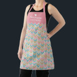 Modern Herringbone Pattern - Pink Blue Gold Apron<br><div class="desc">A colourful pattern with shades of pink, gold, and blue. Add your name to personalize this apron. A colourful design with a cute heart to make the monogram special.</div>