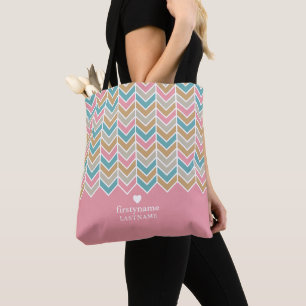Modern Herringbone Pattern - Pink Blue Gold Tote Bag