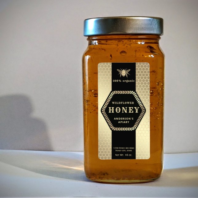 Modern Hexagon branch  gold bee honey jar (Creator Uploaded)