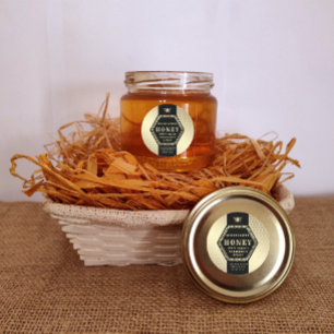 Modern Hexagon branch  gold bee honey jar Label