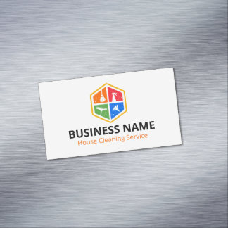 Modern Hexagon Colour Logo House Cleaning Magnetic Business Card
