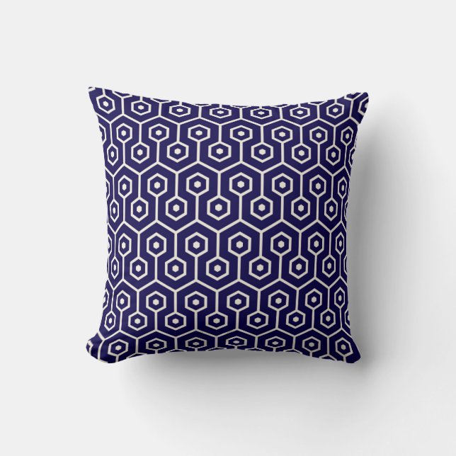 Modern Hexagon Honeycomb Pattern Cobalt Blue Throw Pillow (Front)
