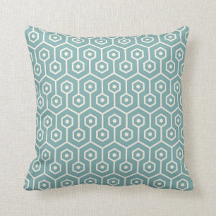 Modern Hexagon Honeycomb Pattern Sea Glass Blue Throw Pillow