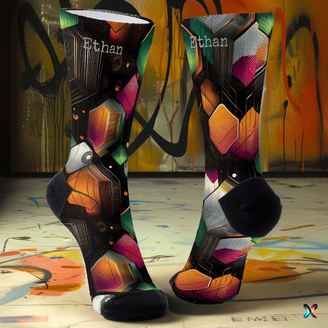Modern Hexagonal in Emerald, Magenta, and Orange Socks (Creator Uploaded)