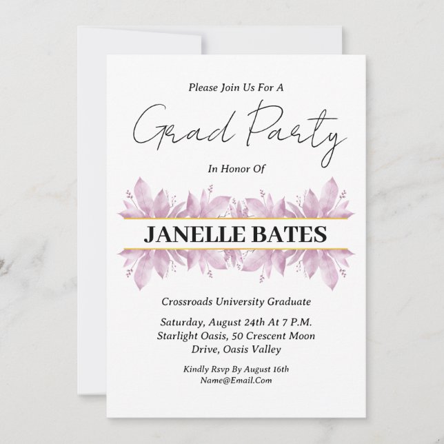 modern high school floral graduation invitations (Front)