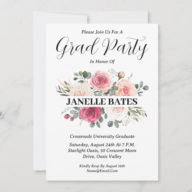 modern high school floral graduation invitations (Front)