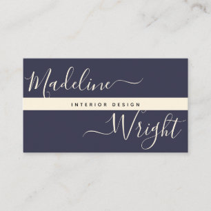 Modern Highlight   Script Navy Ivory Luxury Business Card