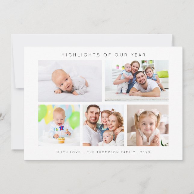 Modern Highlights of Year 5 Photos Christmas Holiday Card (Front)