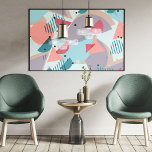 Modern Hip Abstract Geometric 50s Art Pattern Poster<br><div class="desc">Classy, fun and contemporary pink, coral blush orange, teal blue green abstract geometric triangles, polka dots, stripes and half circles mosaic pattern on a pastel coloured background. Stylish original and cool cover for the trend-savvy and art-loving hip trendsetter, trendy look style motif lover. Available on a variety of modern home...</div>