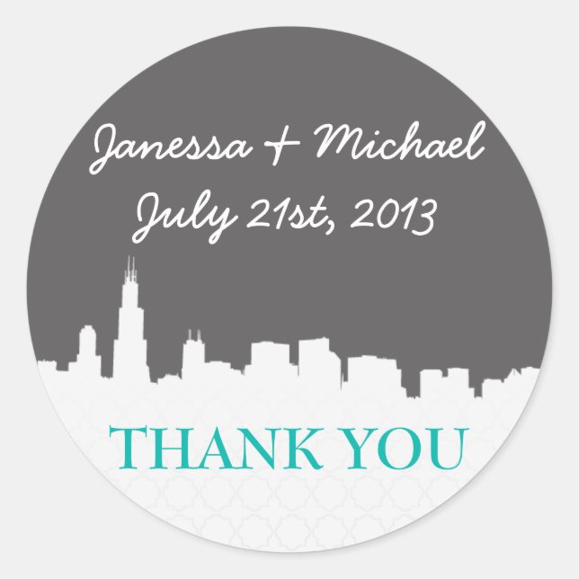 Modern & Hip Cityscape Thank You Stickers (Front)