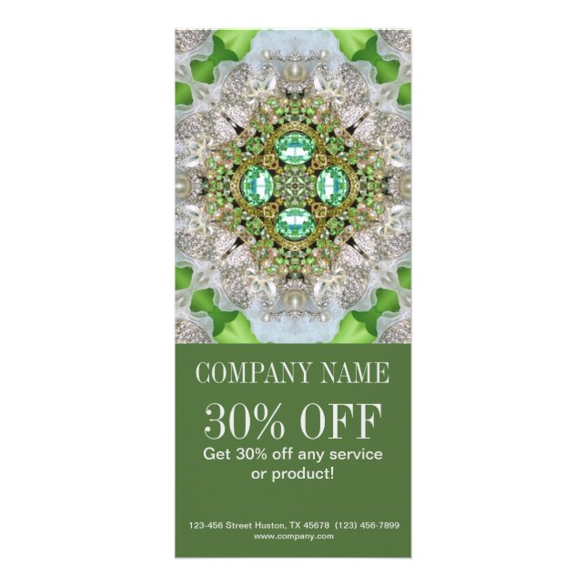 modern hip green diamond sparkles fashion girly rack card (Front)