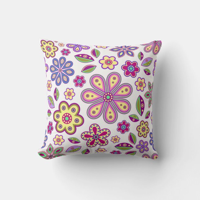 Modern Hippie Floral Pattern | Botanical Throw Pillow (Front)