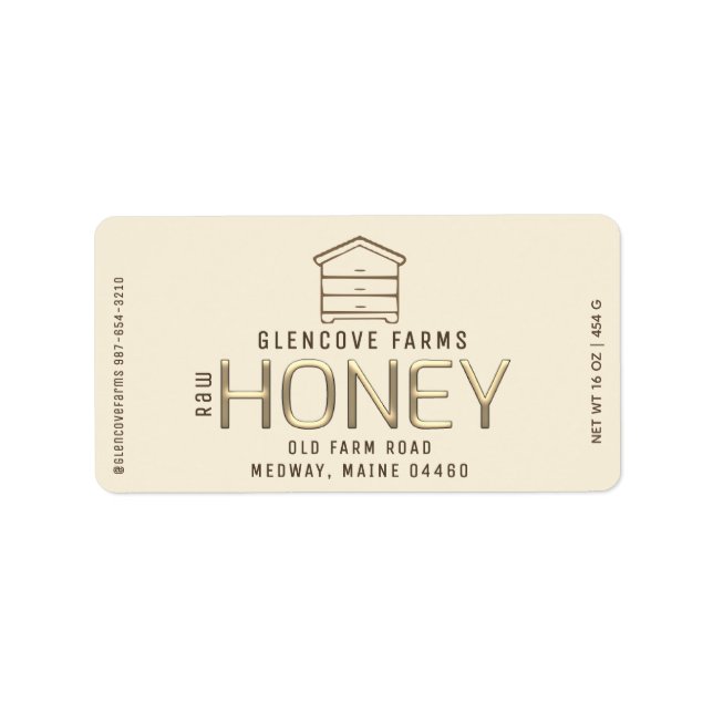 Modern Hive Beekeeper Apiary Embossed Raw Honey    Label (Front)