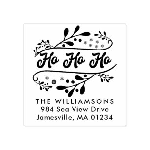 Modern Ho Ho Ho and Holly Return Address Rubber Stamp