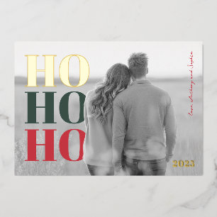 Modern HO HO HO Foil Holiday Photo Card