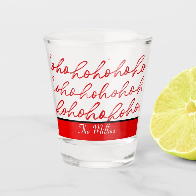 Modern Ho Ho Ho  Red and white Christmas Pattern Shot Glass (Front)