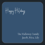 Modern Holiday | Blue Square Family Gift Sticker<br><div class="desc">This modern holiday | blue square family gift sticker is perfect for your minimalist shabby chic boho blue and white holiday greeting. The minimal whimsical handwritten calligraphy is delicate and rustic while staying classy and elegant. You will find that everything about this product is editable, so feel free to add...</div>