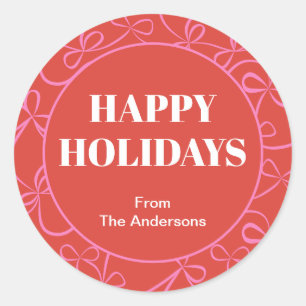 Modern Holiday Bold Red & Pink Ribbon Pattern Classic Round Sticker