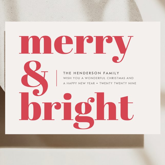 Modern Holiday Card | Merry & Bright Christmas (Stylish, festive, and fully customizable - create your red typography holiday card today)