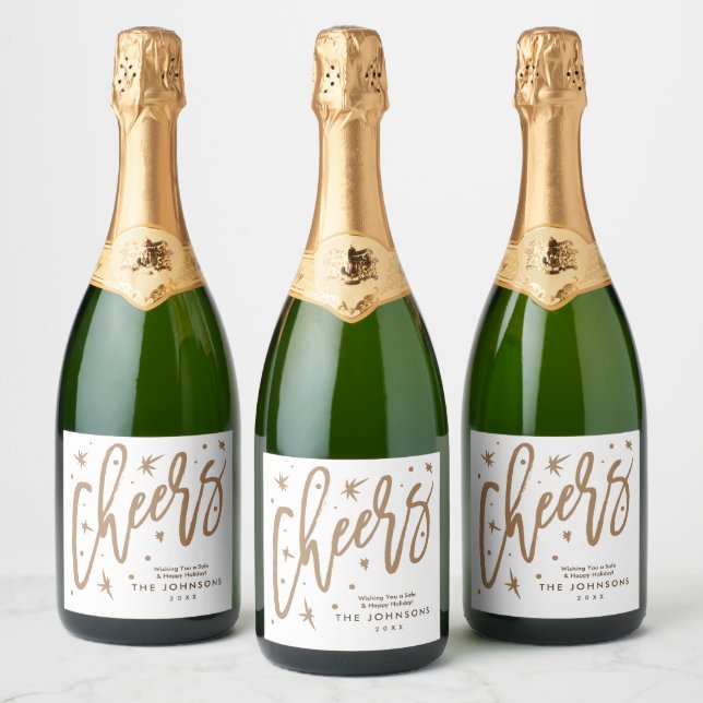 Modern Holiday Cheers | Neighbour Client Gift and Sparkling Wine Label (Bottles)