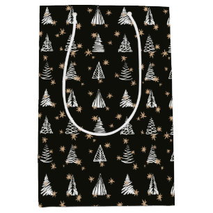 Modern Holiday Christmas Black White Gold Stars Medium Gift Bag