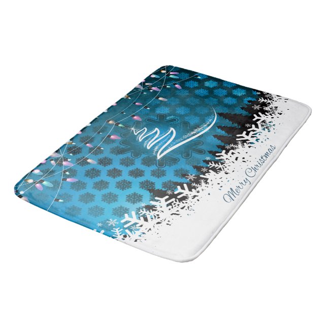 Modern Holiday Christmas Tree & Light Pattern Bath Mat (Angled)