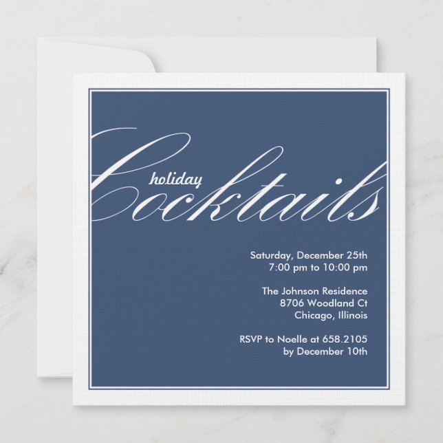 Modern Holiday Cocktail Party Invitation - Blue (Front)
