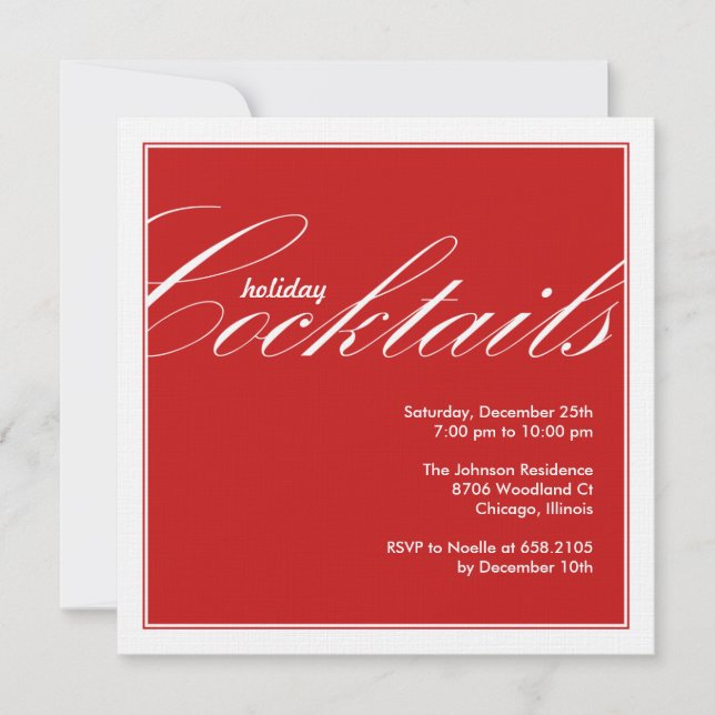 Modern Holiday Cocktail Party Invitation - Red (Front)