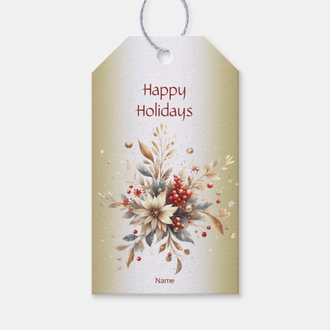 Modern Holiday Flowers Gift Tag (Front)