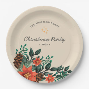 Modern Holiday Foliage Greenery Christmas Party Paper Plate