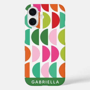Modern Holiday Green Pink Geometric Personalized iPhone 16 Case