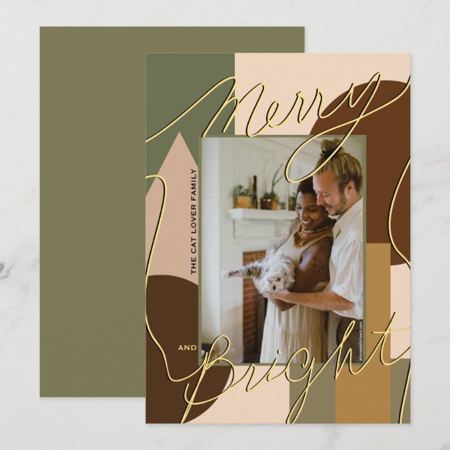 Modern Holiday Merry Bright Earth-tones Photo Geo (Front/Back)