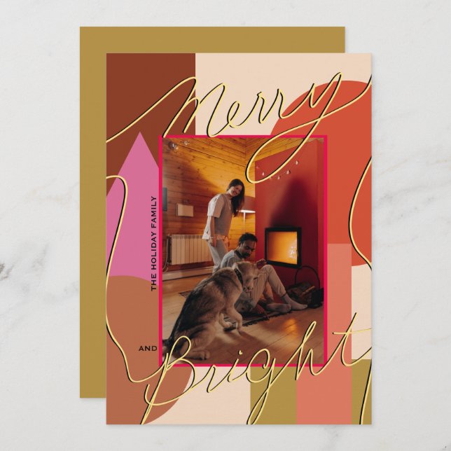 Modern Holiday Merry Bright Your Photo Geometric  (Front/Back)