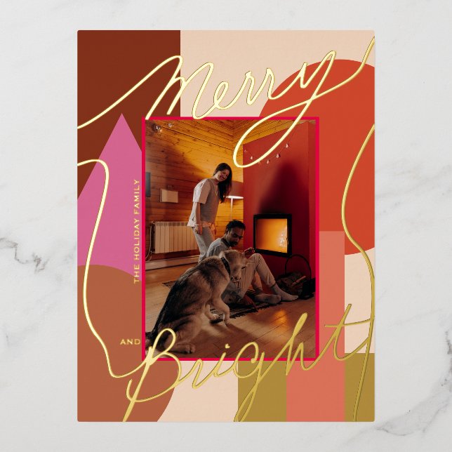 Modern Holiday Merry Bright Your Photo Geometric  (Front)