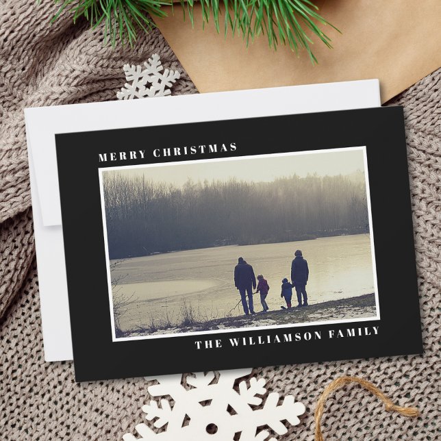 Modern Holiday Merry Christmas Photo Black Card (Creator Uploaded)