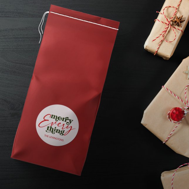 Modern Holiday Minimalist Merry Everything Classic Round Sticker (Creator Uploaded)