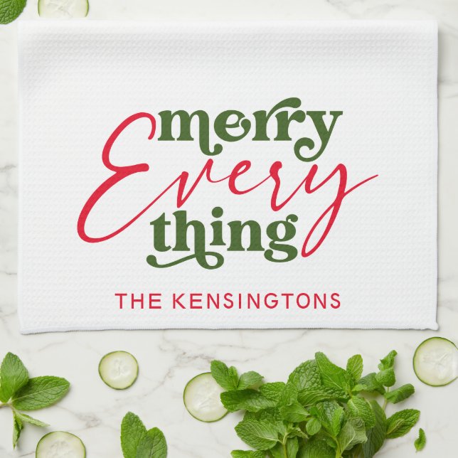 Modern Holiday Minimalist Merry Everything Kitchen Towel (Folded)