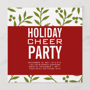 Modern Holiday Party Invitation Green Red Berries