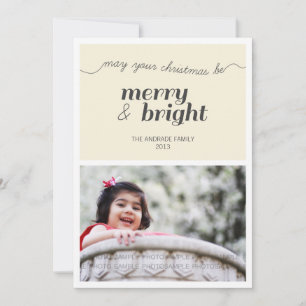 Modern Holiday Photo Merry and Bright Black Cream Card