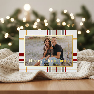 Modern Holiday Plaid Landscape Photo Card