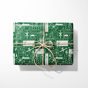 Modern Holiday Presents Green and White Wrapping Paper