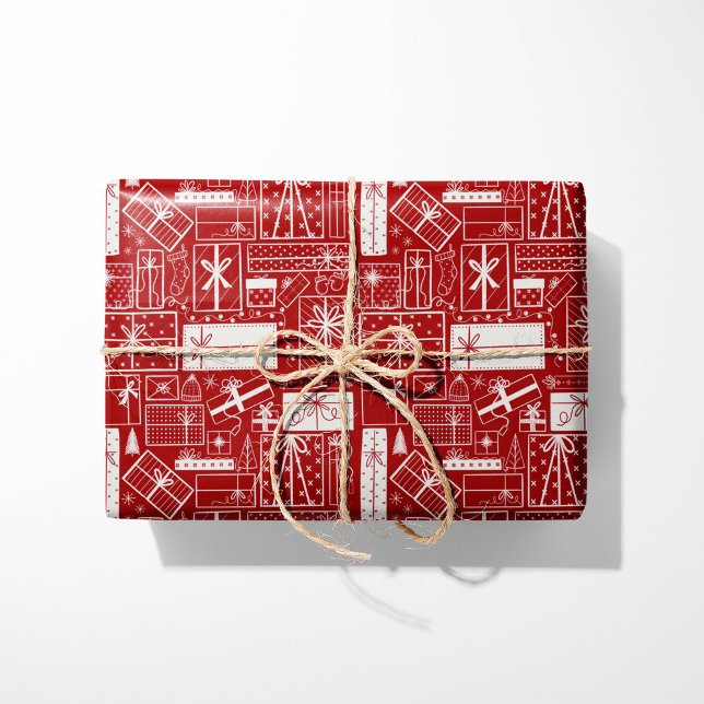 Modern Holiday Presents Red and White Wrapping Paper (Creator Uploaded)