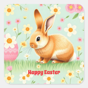 Modern Holiday Rabbit Easter Collection Square Sticker