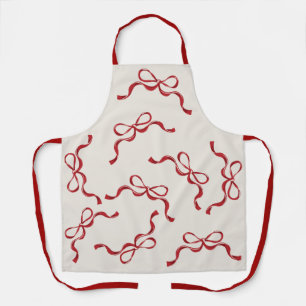 Modern Holiday Retro Red Bows Christmas Apron