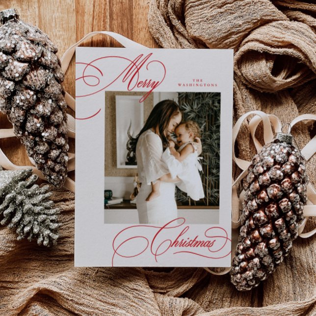 Modern Holiday Script Merry Christmas Photo Card (Creator Uploaded)