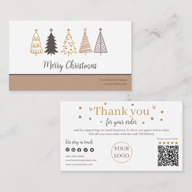 Modern Holiday Social QR Code, Thank You Business Business Card (Front/Back)