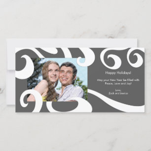 Modern Holiday Swirls Photo Card- Dark Grey Card