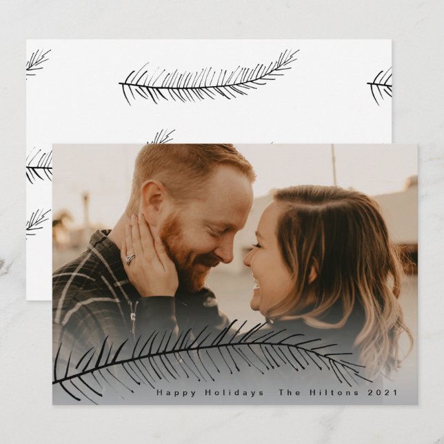 Modern Holiday Text Fern Photo Card (Front/Back)