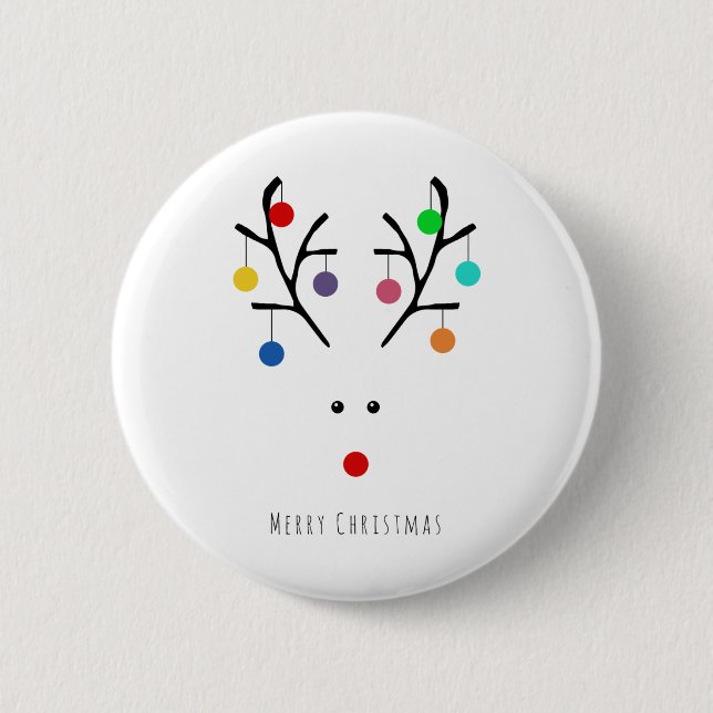 Modern Holiday Whimsical Reindeer Christmas  2 Inch Round Button (Front)